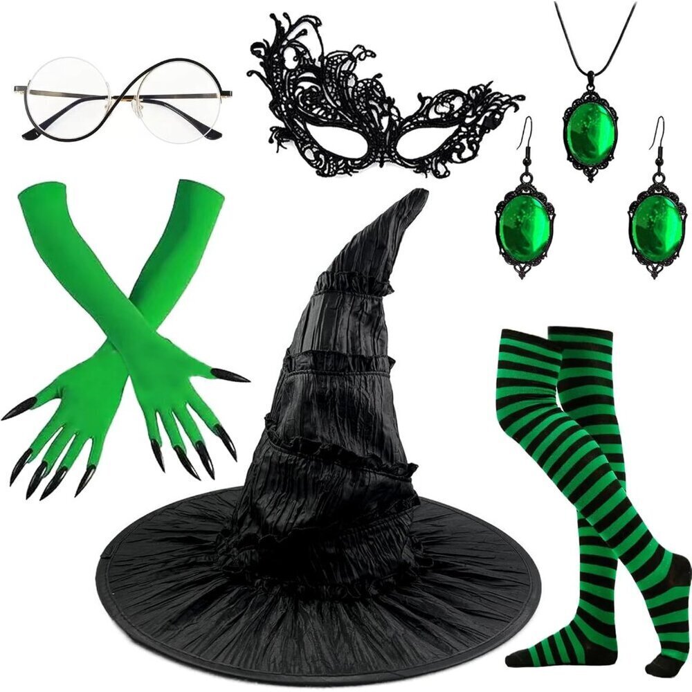 Women Halloween Witch Costume Accessories Set 7-Piece Costume Jewelry Socks